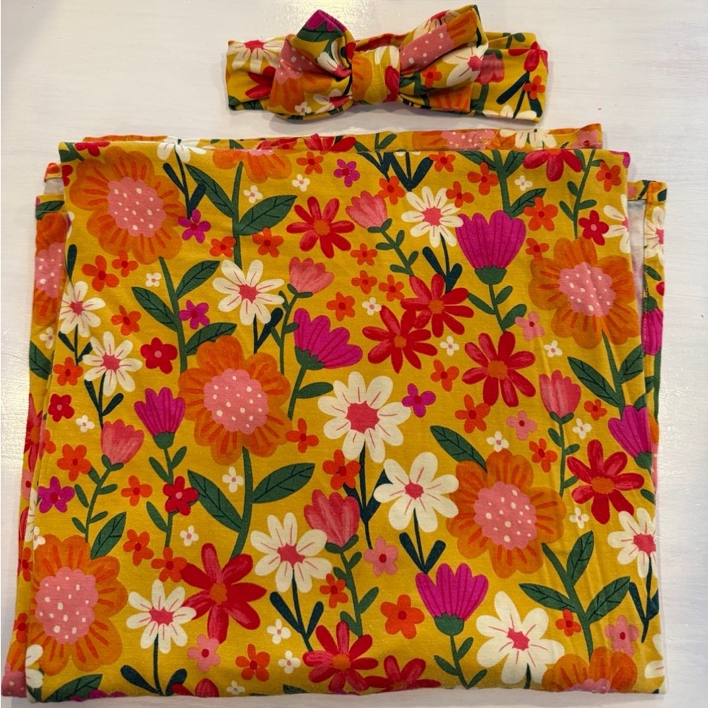 Little sleepies sunny garden swaddle + bow